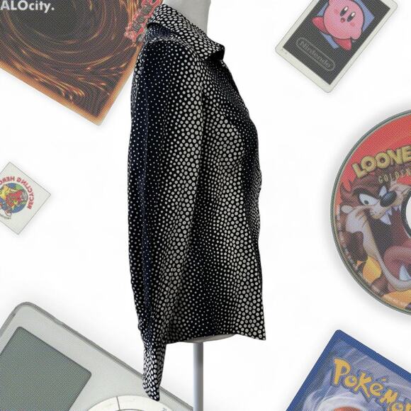 Y2K Jones Polka Dot Cyber Rave Long Sleeve Collared Blouse - Picture 4 of 7